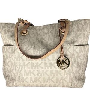 Michael Kors Signature Coated Canvas and Leather Jet Set Tote